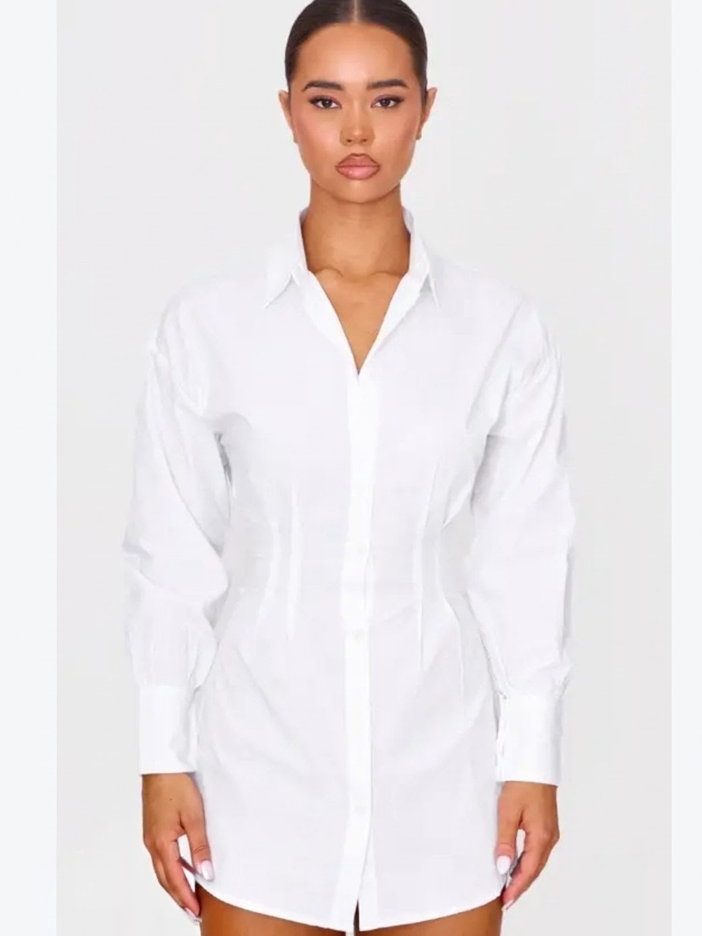 SHEIN White Long Sleeve Shirt Dress with Defined Waist